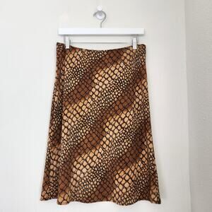 Vintage Y2K Sense Brown Snakeskin Print Bias Cut A-Line Midi Skirt M